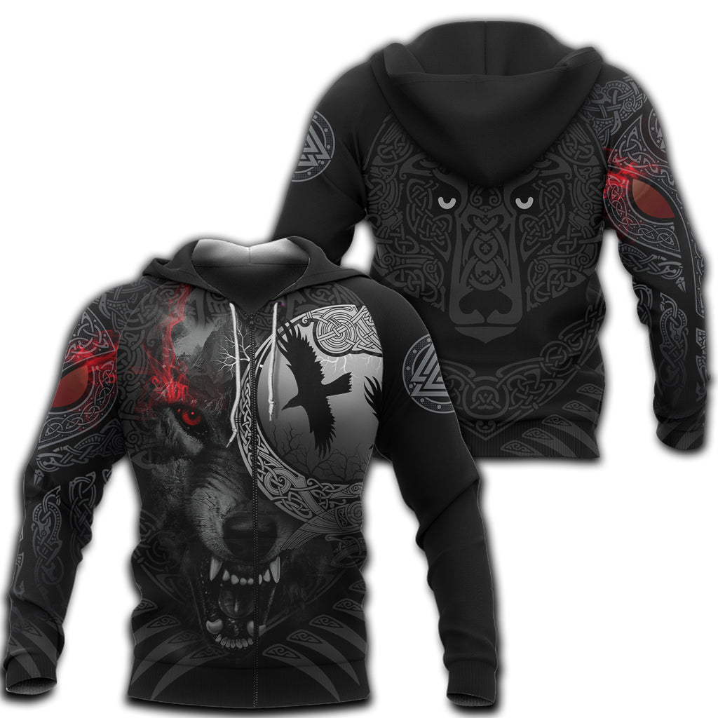 Viking Zip Hoodie - Angry Moon Wolf RLT12