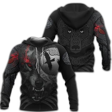 Viking Zip Hoodie - Angry Moon Wolf RLT12