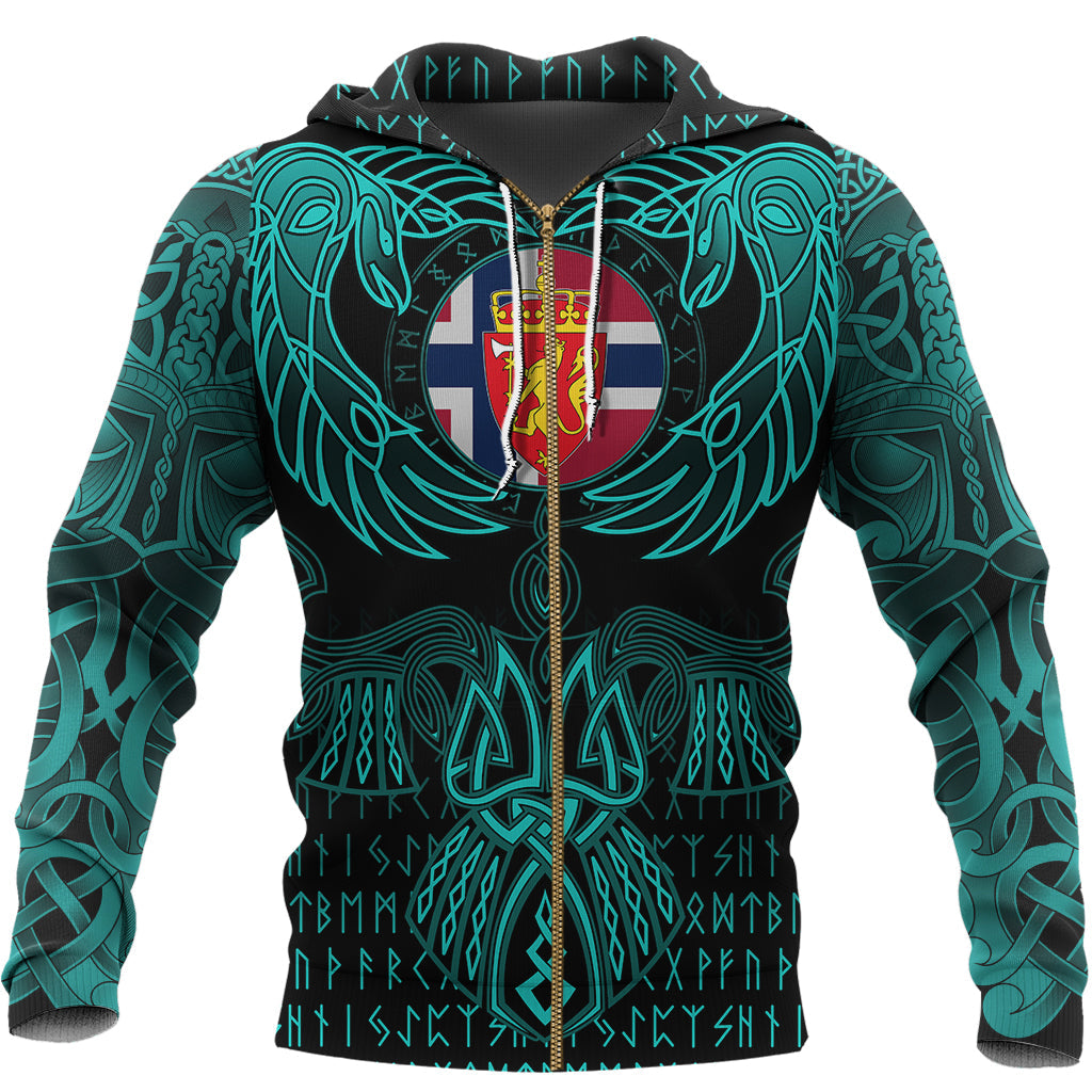 Viking Sami Zip Hoodie Valknut of Odin Cyan RLT12