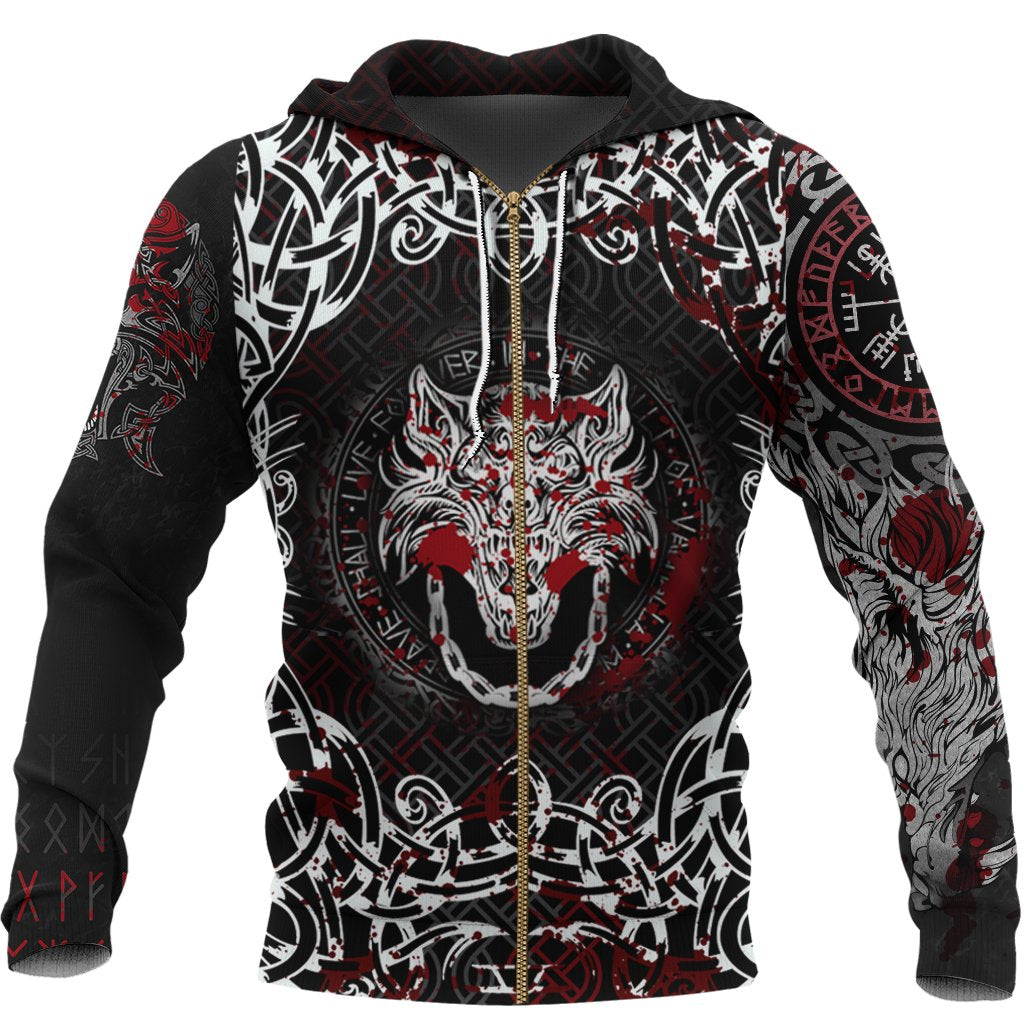 Viking Zip Hoodie - Fenrir Viking Blood 3D RLT12